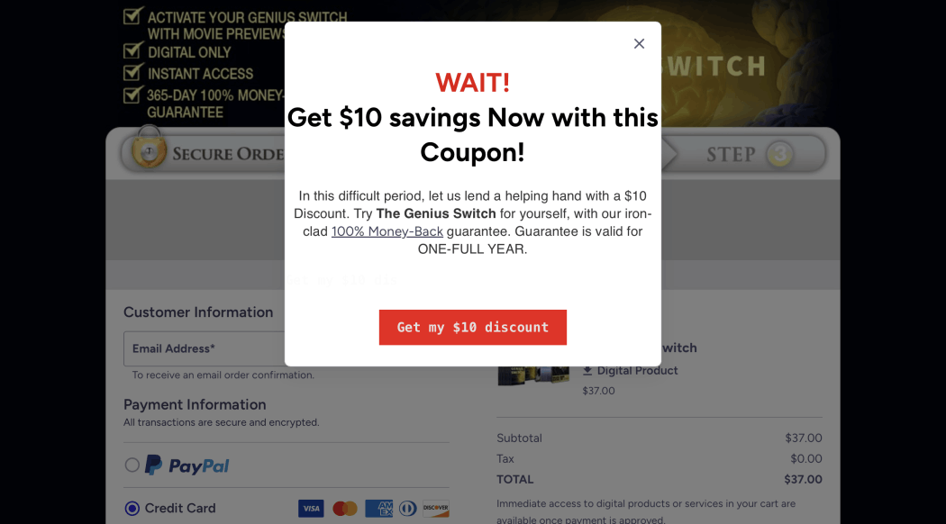 The Genius Switch Checkout Page